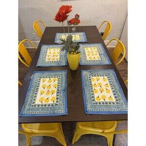 5 Couleur Nature Placemat Bruno Lamy Squash Blossom Yellow Blue Cotton Handmade